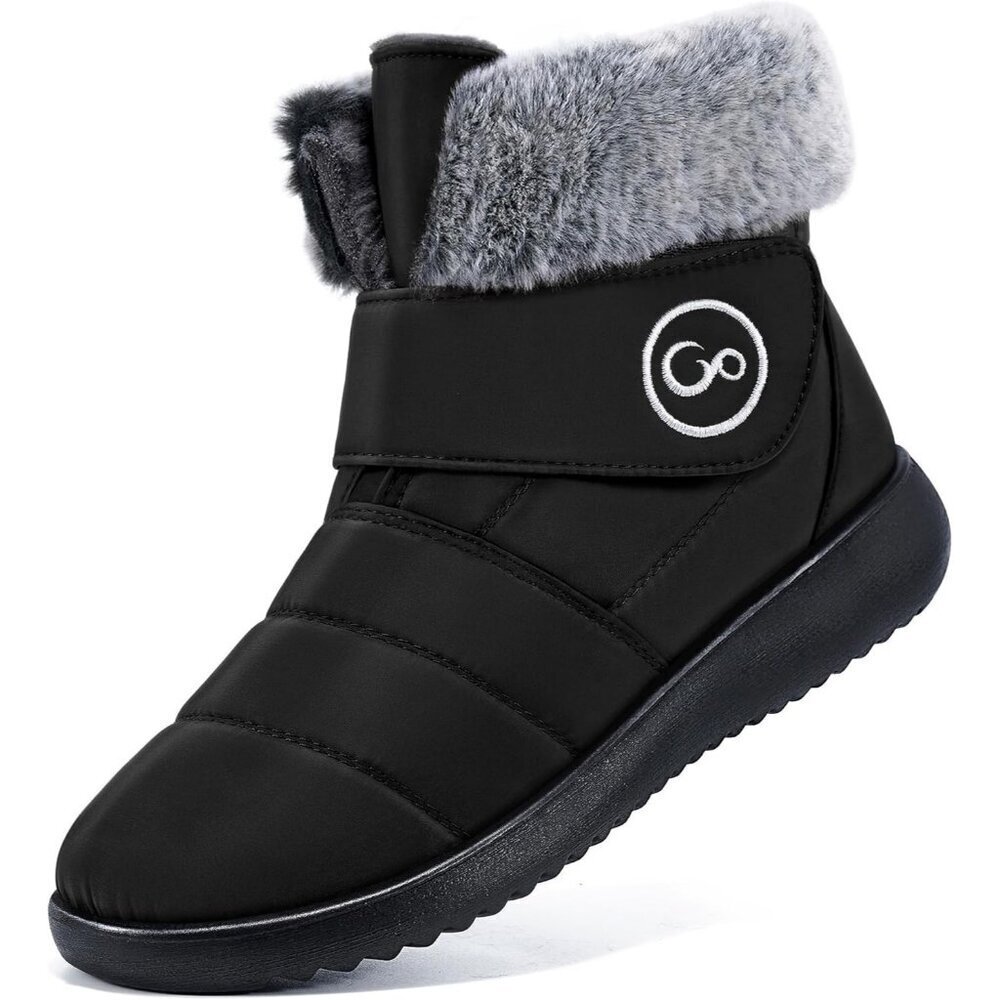 Women’s Black Winter Snow Boots Warm Waterproof Fur Lined Slip-Ons